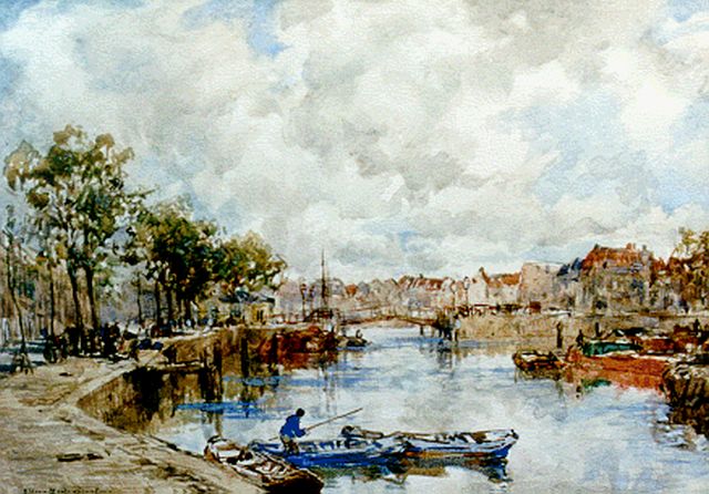 Johan Hendrik van Mastenbroek | Gezicht op gracht, aquarel op papier, 35,6 x 36,7 cm, gesigneerd l.o. en gedateerd 1920