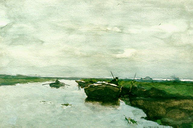 Jan Hendrik Weissenbruch | Poldervaart met boten, aquarel op papier, 35,5 x 53,2 cm, gesigneerd r.o.