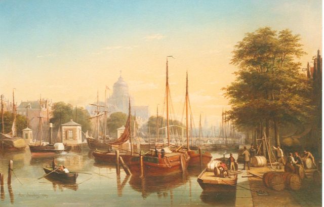 Andries Scheerboom | Gezicht op de Amstel met Paleis van Volksvlijt, olieverf op doek, 60,4 x 91,6 cm, gedateerd 1869