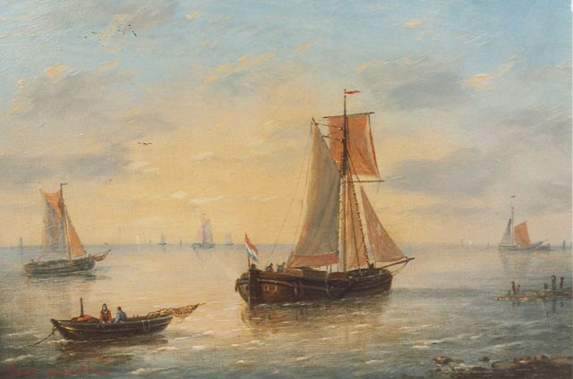 Charles Louis Verboeckhoven | Zeilboten op zee, olieverf op paneel, 15,7 x 21,1 cm