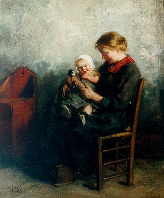 Salomon Garf | Spelen met de pop, olieverf op doek, 53,9 x 44,6 cm, gesigneerd l.o. en gedateerd '09