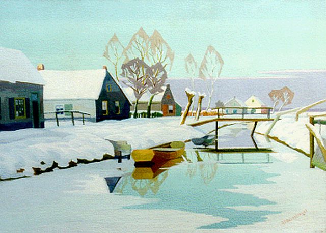 Dirk Smorenberg | Winters gezicht op Kortenhoef, olieverf op doek, 50,0 x 70,2 cm, gesigneerd r.o. en gedateerd '25