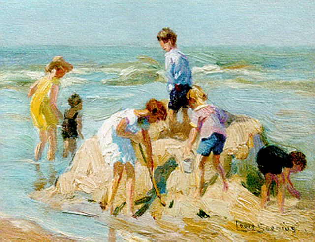Louis Soonius | Strandvermaak, 10,7 x 13,6 cm, gesigneerd r.o.