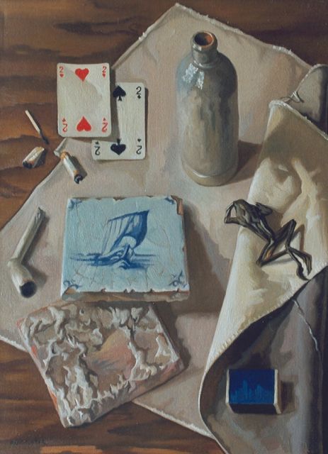 Ab Knupker | Stilleven met kikker, olieverf op doek, 40,0 x 30,2 cm, gesigneerd l.o.