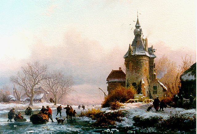 Frederik Marinus Kruseman | Winterse vaart met schaatsers, olieverf op paneel, 15,6 x 19,7 cm, gesigneerd l.o. en gedateerd 1855