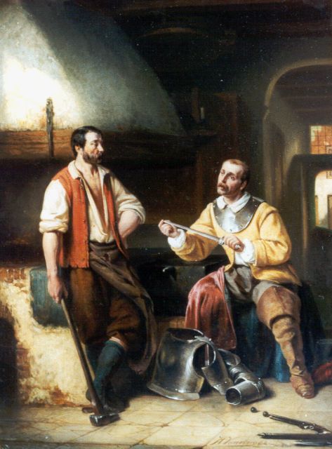Joannes Christoffel Vaarberg | Bij de wapensmid, olieverf op paneel, 44,0 x 33,0 cm, gesigneerd r.o. en gedateerd '62