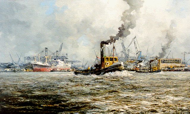 M.J. Drulman (M. de Jongere) | Haven van Rotterdam, olieverf op doek, 60,1 x 99,5 cm, gesigneerd r.o.