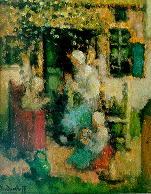 Henri van Daalhoff | Dorpsleven, olieverf op paneel, 24,1 x 19,0 cm, gesigneerd l.o.