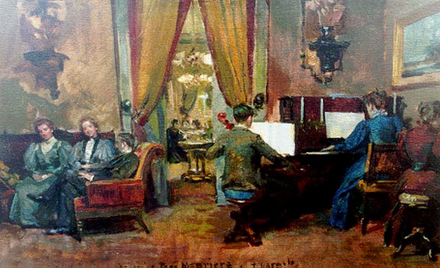 Jose Garnelo | Het recital, olieverf op doek, 29,3 x 46,5 cm, gesigneerd m.o. en gedateerd '96