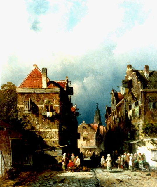 Charles Leickert | Een zomerse dag in de stad, olieverf op paneel, 32,7 x 27,9 cm, gesigneerd r.o. en gedateerd '55