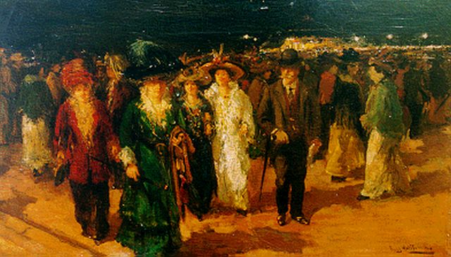 Frans Helfferich | Een feestelijke avond op de boulevard te Scheveningen, olieverf op doek, 35,5 x 60,0 cm, gesigneerd r.o.