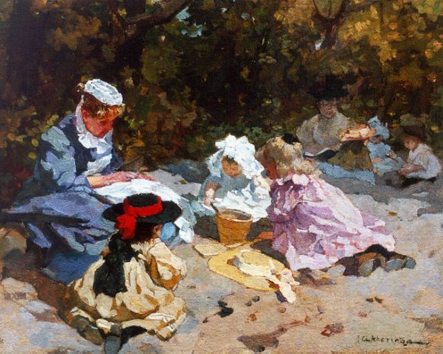 Johannes Evert Akkeringa | Speeluurtje in de duinen, olieverf op doek, 37,8 x 47,8 cm, gesigneerd r.o.