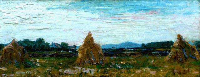Arnout Colnot | Korenschoven, olieverf op doek op paneel, 16,7 x 41,1 cm, gesigneerd r.o.