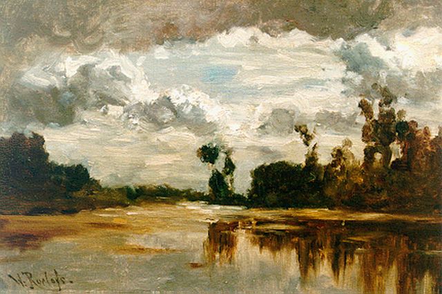Willem Roelofs | Poldervaart, olieverf op doek, 31,0 x 43,5 cm, gesigneerd l.o.