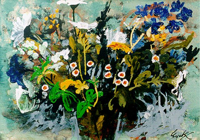 Charles Eyck | Bloemstilleven, gouache en olie op papier, 27,5 x 37,5 cm, gesigneerd r.o. en gedateerd 8.7.70