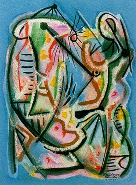 Willy Boers | Exotische wereld, gouache op papier, 37,0 x 28,0 cm, gesigneerd r.o. en gedateerd 6 sept. '48
