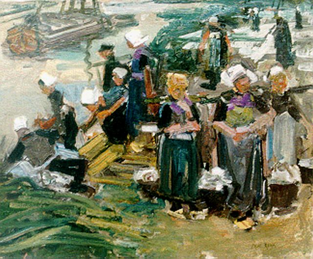 Paul Rink | Vissersvrouwen, olieverf op doek, 36,5 x 45,0 cm, gesigneerd r.o. + verso