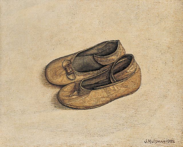 Jopie Huisman | Kinderschoentjes, olieverf op doek, 20,0 x 25,0 cm, gesigneerd r.o. en gedateerd 1982