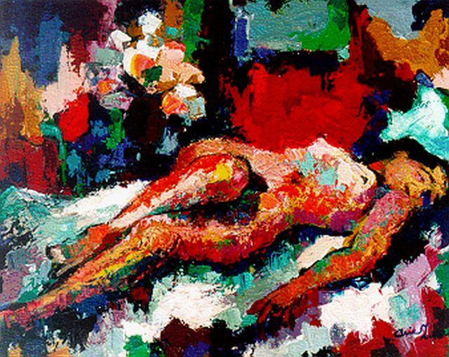 Arie Zuidersma | Liggend naakt, olieverf op doek, 80,2 x 100,0 cm, gesigneerd r.o. en gedateerd '70