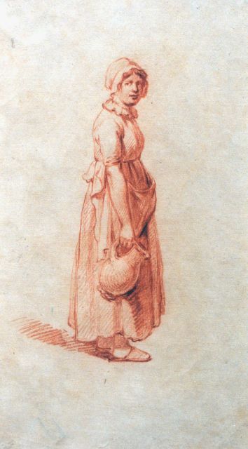 Andreas Schelfhout | Studie van een boerenmeid, krijt op papier, 21,2 x 12,8 cm, gesigneerd verso mon. AS