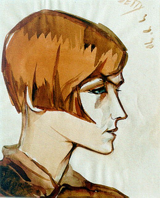 Jan Jordens | Portret van Jetty, potlood en aquarel op papier, 28,0 x 23,0 cm, gesigneerd l.o. mon