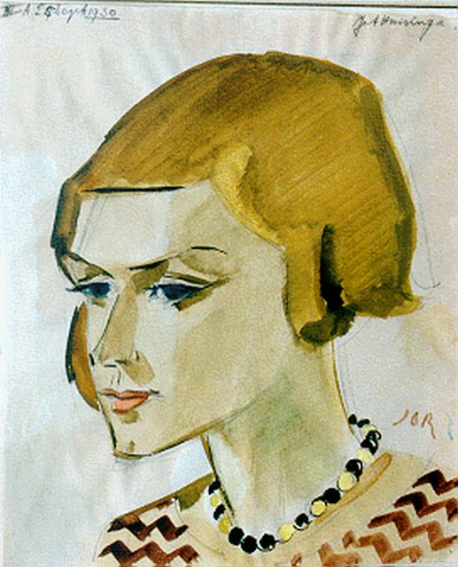 Jan Jordens | Portret van Jet Huisinga, krijt en aquarel op papier, 28,9 x 23,8 cm, gesigneerd r.o. mon en gedateerd 25 sept 1930