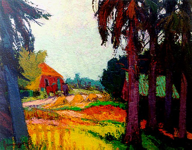 Jannes de Vries | Boerderij, olieverf op doek, 70,6 x 90,5 cm, gesigneerd l.o. en gedateerd '63