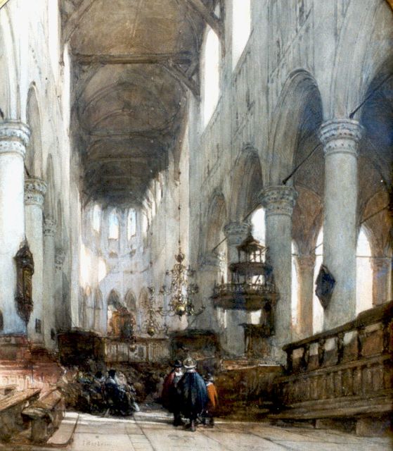 Johannes Bosboom | Interieur van de Pieterskerk, Leiden, aquarel op papier, 56,6 x 46,0 cm, gesigneerd l.o. 2x