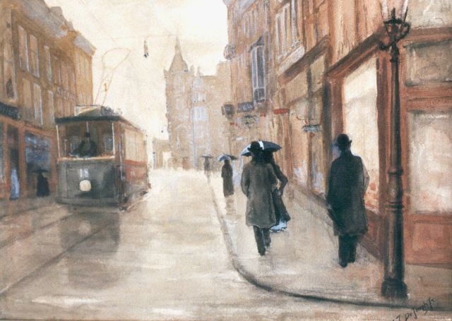 Tinus de Jongh | De Leidsestraat in Amsterdam, aquarel op papier, 31,3 x 44,3 cm, gesigneerd r.o.