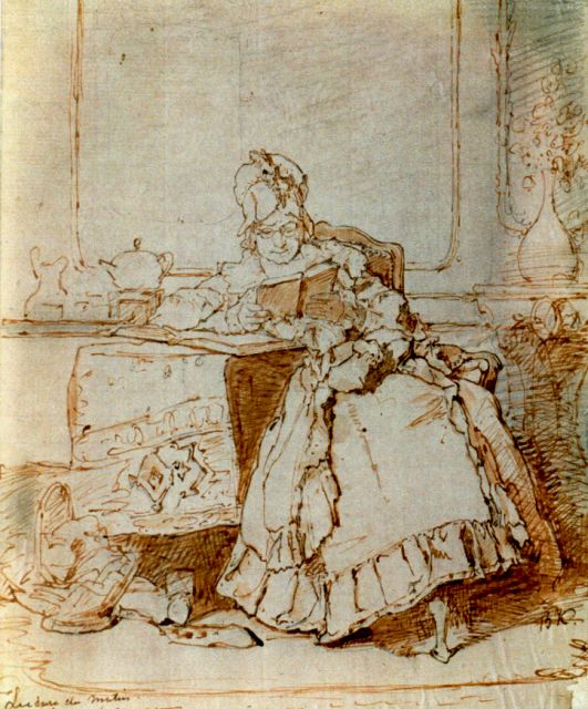 Alexander Hugo Bakker Korff | Lecture du matin, potlood, pen en inkt op papier, 21,8 x 17,8 cm, gesigneerd r.o. met initialen