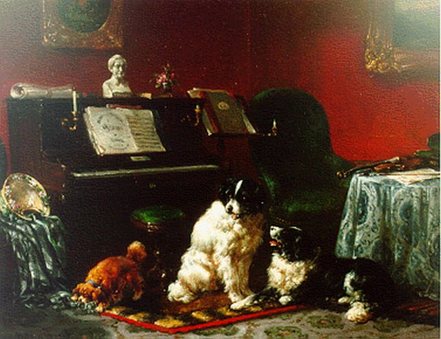 Wouterus Verschuur | De muziekkamer, olieverf op paneel, 19,5 x 24,8 cm, gesigneerd l.o.