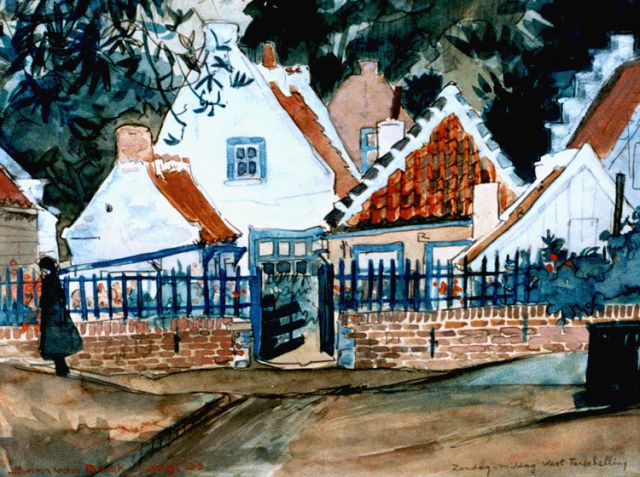 Sam van Beek | Zondagmiddag. West Terschelling, zwart krijt en aquarel op papier, 21,5 x 27,8 cm, gesigneerd l.o. en gedateerd aug. '33
