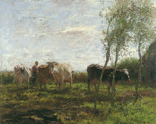 Willem Maris | Melktijd, olieverf op doek, 63,0 x 78,3 cm, gesigneerd l.o.