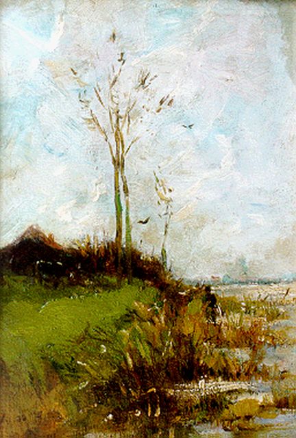 Simon Maris | Rietkraag aan een plas, verso landschapstudie, 34,7 x 24,5 cm, gesigneerd l.o. en gedateerd '96