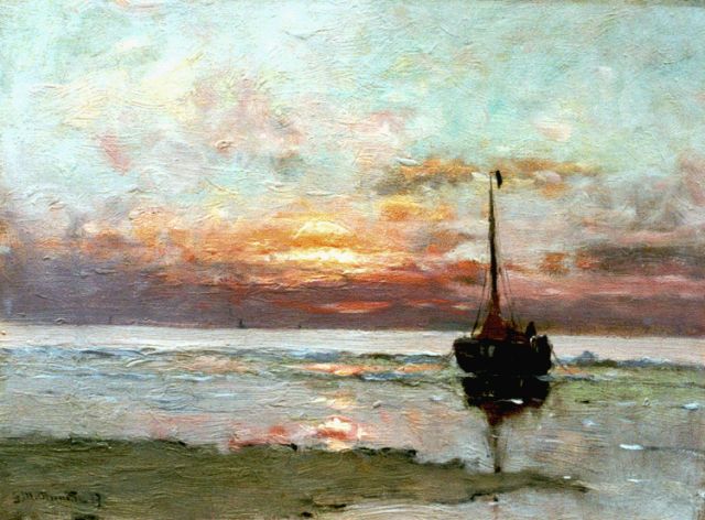 Morgenstjerne Munthe | Afgemeerde bom bij avond, olieverf op doek, 30,6 x 41,0 cm, gesigneerd l.o. en gedateerd '19