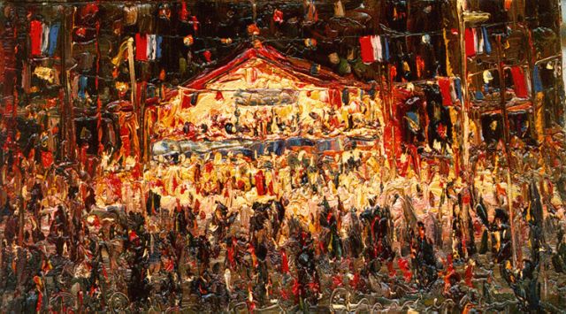 Pieter van der Rest | Bevrijdingsfeest te Amsterdam, olieverf op doek, 30,2 x 50,5 cm, gesigneerd l.o.