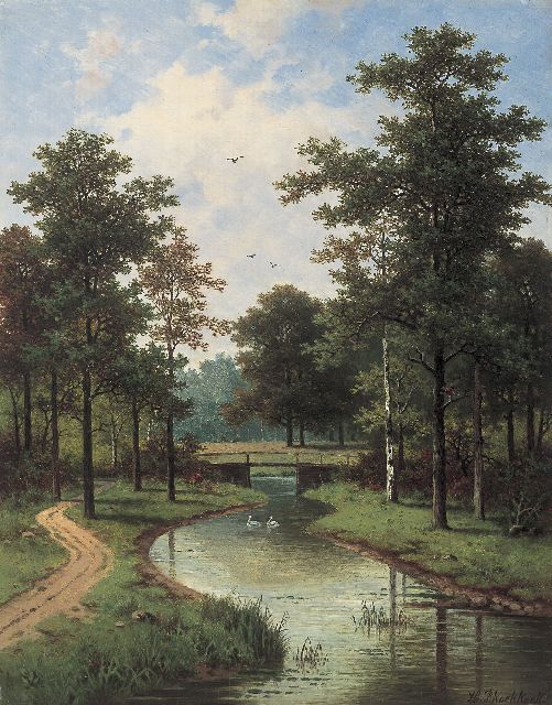 Hendrik Pieter Koekkoek | Parkgezicht, olieverf op paneel, 36,0 x 28,0 cm, gesigneerd r.o.