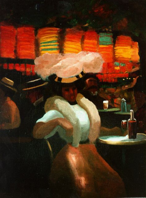 Marius Richters | Het terras, olieverf op doek, 40,0 x 30,0 cm, gesigneerd l.o.