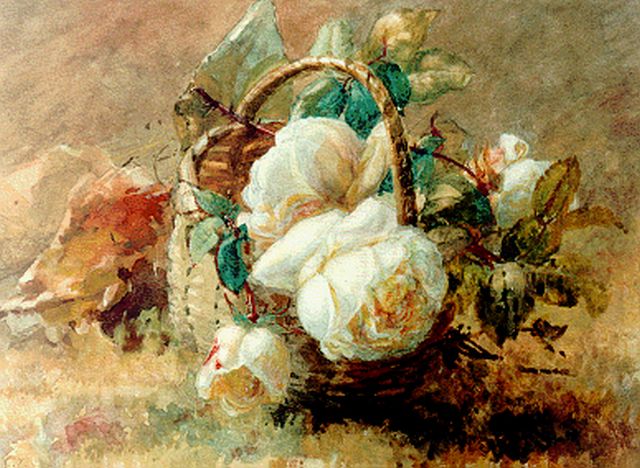 Gerardine van de Sande Bakhuyzen | Mandje met rozen, aquarel op papier, 27,0 x 34,5 cm, gesigneerd l.o.