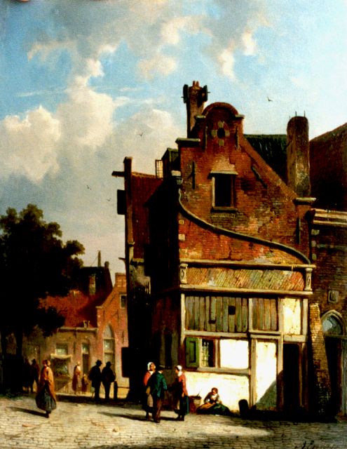 Adrianus Eversen | Een zomermiddag op straat, olieverf op paneel, 27,5 x 21,2 cm, gesigneerd r.o.