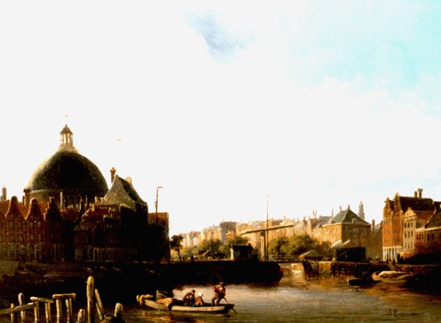 Adrianus Eversen | Pr. Hendrikkade en het Singel met Lutherse Kerk Amsterdam, olieverf op paneel, 23,0 x 31,8 cm, gesigneerd r.o.