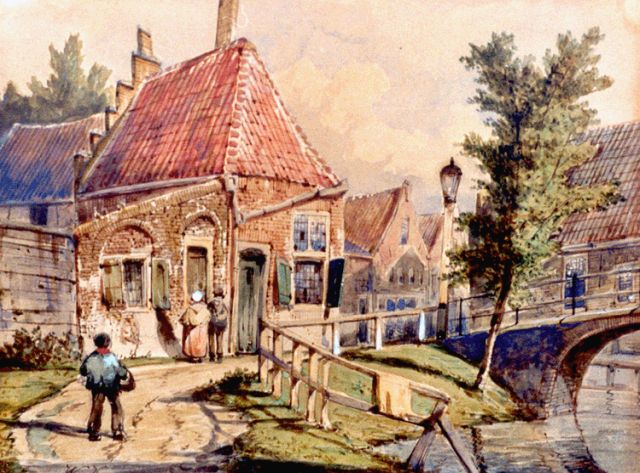 Willem Koekkoek | Staaleversgracht, Enkhuizen, aquarel op papier, 21,5 x 28,4 cm, gesigneerd l.o. met initialen