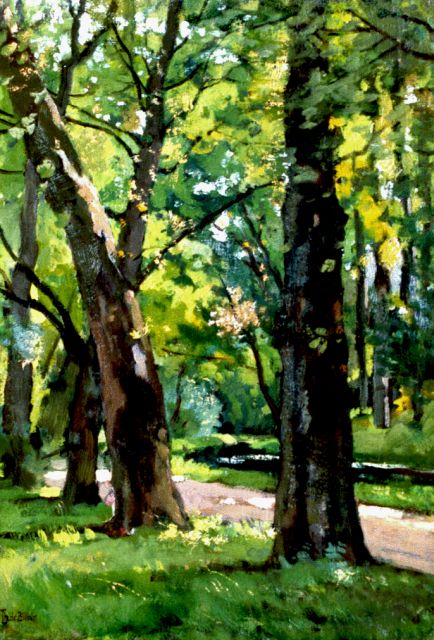 Théophile de Bock | Het park van Oranje Nassau's Oord bij Renkum, olieverf op doek op schildersboard, 49,2 x 34,5 cm, gesigneerd l.o.
