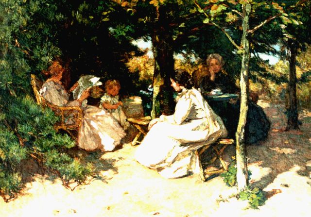 Johannes Evert Akkeringa | Thee drinken in de tuin, olieverf op doek, 31,5 x 42,2 cm, gesigneerd l.o.