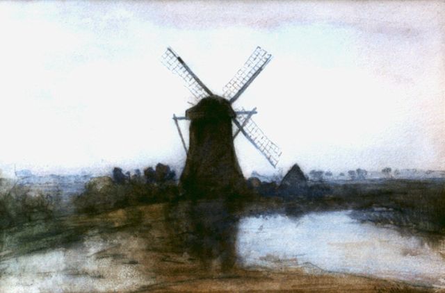 Constan Gabriel | Molen aan een vaart, aquarel op papier, 23,3 x 35,0 cm, gesigneerd r.o.