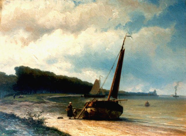 Jan H.B. Koekkoek | Gezicht aan de Maas bij de Oude Plantage te Rotterdam, olieverf op paneel, 32,1 x 42,4 cm, gesigneerd m.o. en gedateerd 1896