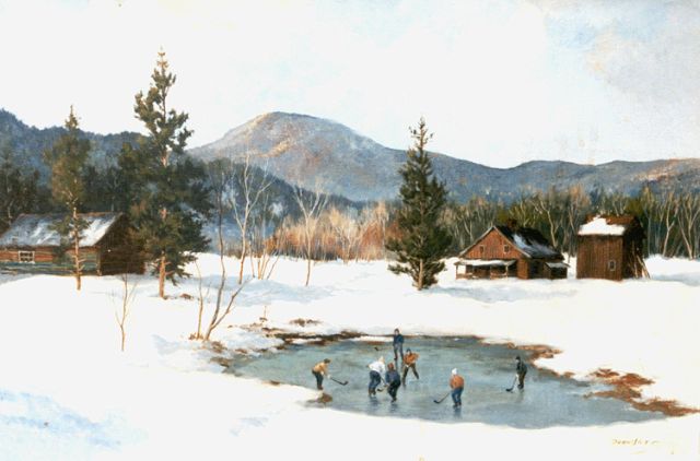 Dorus Artz | Jonge ijshockeyers in St. Margarets, Canada, olieverf op doek, 51,3 x 76,5 cm, gesigneerd r.o.