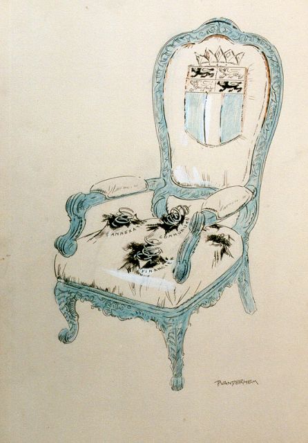 Piet van der Hem | De troon van 'Annexatie, Communisme en Financiën', aquarel, krijt en inkt op papier, 50,4 x 35,0 cm, gesigneerd r.o.