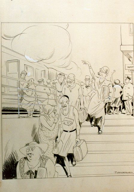 Piet van der Hem | Het station, inkt en aquarel op papier, 49,8 x 35,0 cm, gesigneerd r.o.