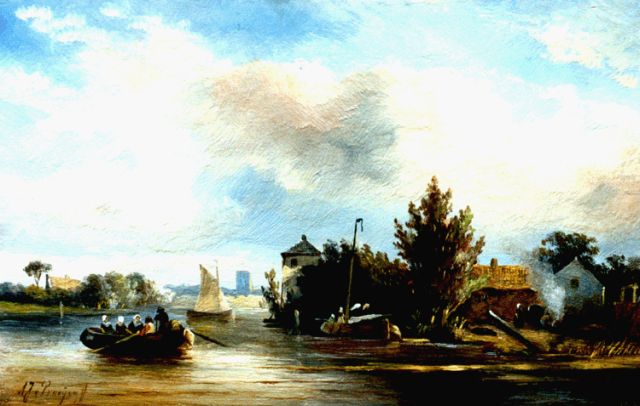 Albert Jurardus van Prooijen | Zomers rivierlandschap met overzetveer, olieverf op paneel, 17,7 x 27,6 cm, gesigneerd l.o.